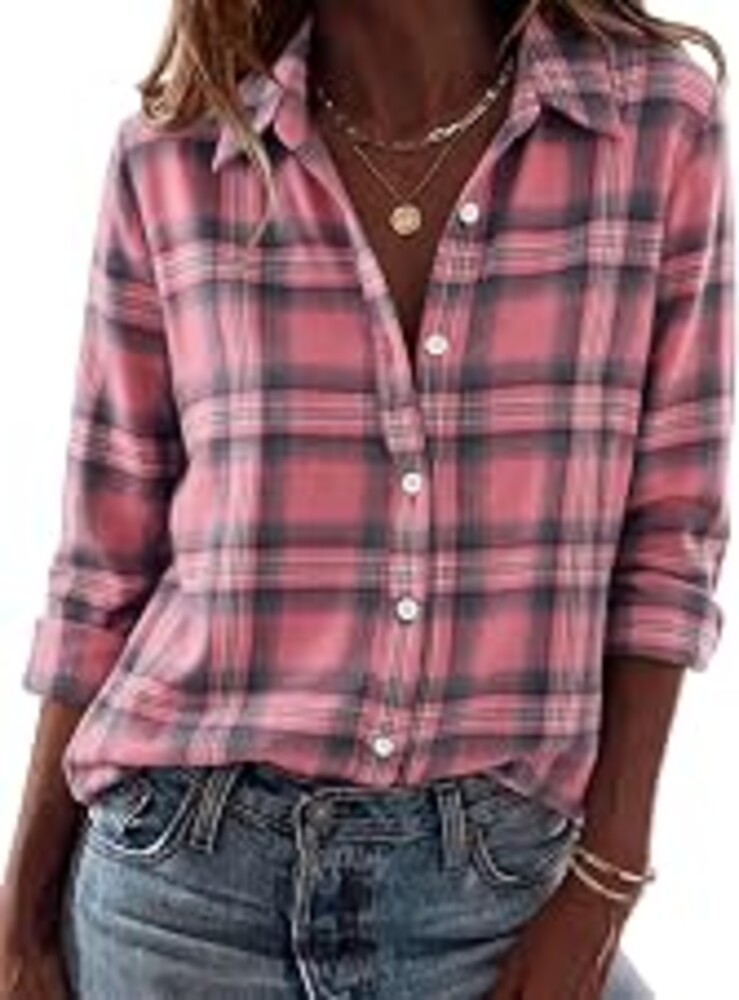 Zeagoo Flannel Shirt Women Long Sleeve Plaid Button Down Fall Work Blouses | Lightweight business casual outfits, cotton checkered shirts, winter western clothes