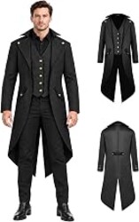 BITSEACOCO Men Pirate Renaissance Goth Tailcoat Jacket Halloween Costumes | Durable fabric for all-day comfort.Gold-tone buttons,side pockets,classic split swallow hem.Good for gothic,vampire,cosplay