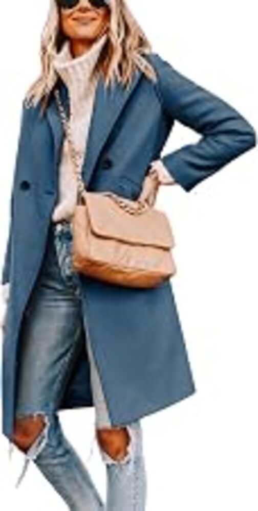 Hooever Women's Wool Coat Notch Lapel Double-Breasted Peacoat | Casual mid-length tailored relaxed silhouette, warm and breathable winter outerwear, versatile office and streetwear layers
