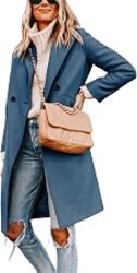 Hooever Women's Wool Coat Notch Lapel Double-Breasted Peacoat | Casual mid-length tailored relaxed silhouette, warm and breathable winter outerwear, versatile office and streetwear layers
