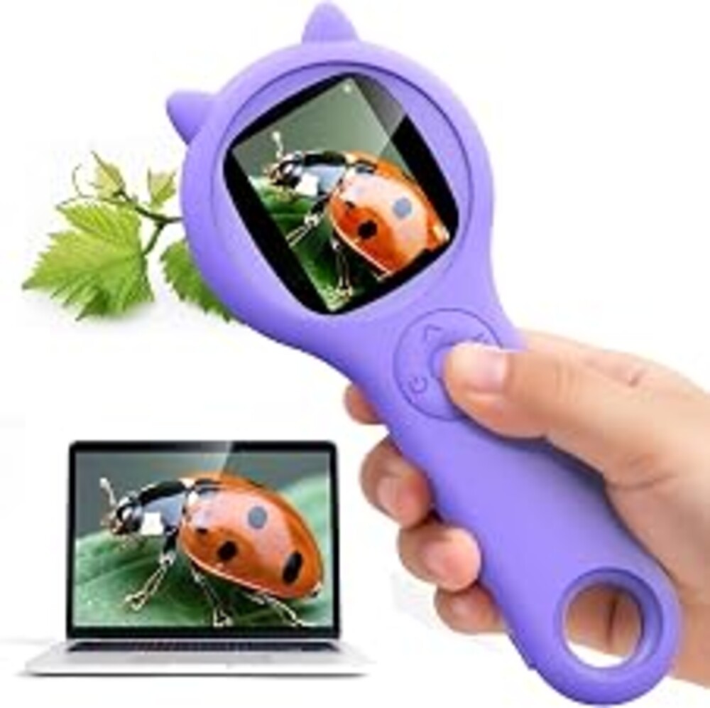 Kids Microscope, 500X Digital Magnifying Glass, Explore STEM Toy, Purple | 2-inch IPS Screen, 8 Adjustable LEDs, Macro Autofocus, Built-in Photo Storage, USB-C Charging and Windows PC Viewing