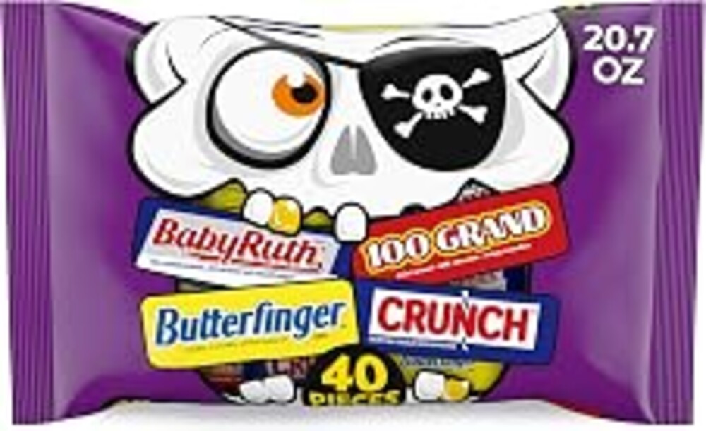 Butterfinger, CRUNCH, Baby Ruth, 100 Grand, Halloween Candy Bulk, 20.7 oz | Bulk candy bars, 40 individually wrapped fun size Halloween candy bars for snacking at home or adding to the office candy jar