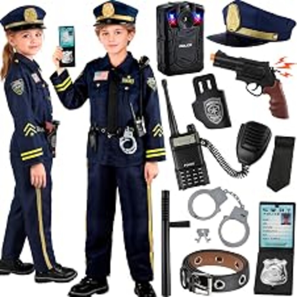 Police Costume for Kids, 12PCS Boys Police Officer Costume for Halloween | 12Pcs Kids Police Costume Set with Police Accessory Toys, kids Halloween Costumes Outfit for Boys & Girls Ages 3-10 Years Old