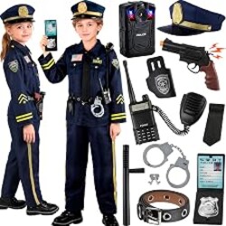 Police Costume for Kids, 12PCS Boys Police Officer Costume for Halloween | 12Pcs Kids Police Costume Set with Police Accessory Toys, kids Halloween Costumes Outfit for Boys & Girls Ages 3-10 Years Old