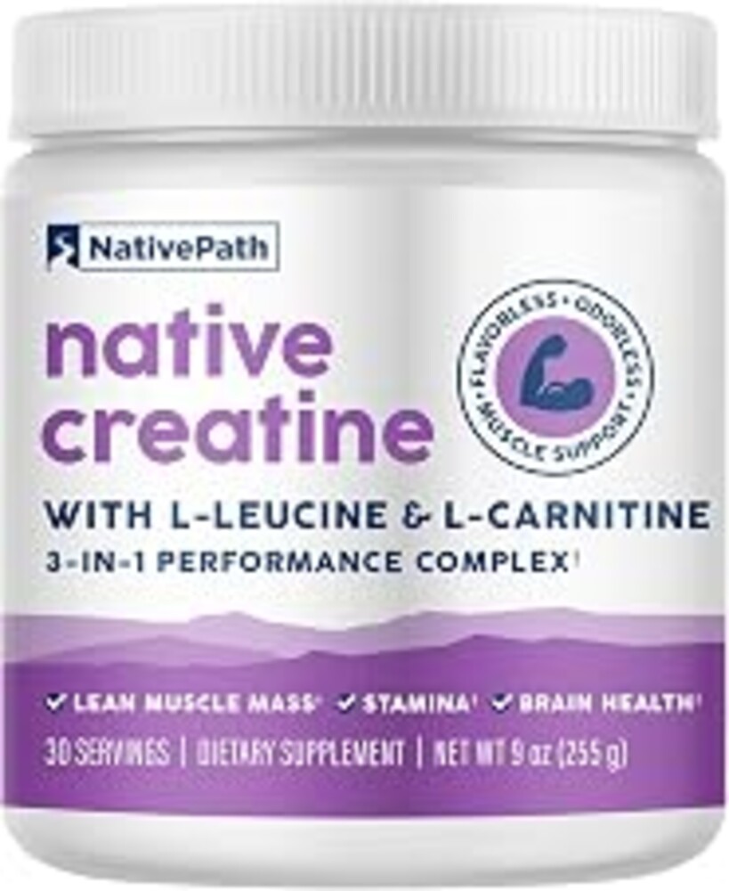 NativePath Creatine Monohydrate, Unflavored, 30 Servings | 5g Per Serving, 2g L-Leucine & 1.5g L-Carnitine, Supports Strength, Power, Muscle & Recovery, Men & Women