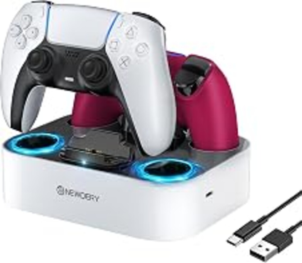 NEWDERY for PS5 Controller Charger Station Compatible with Dualsense Edge, Fast Charging Dock Stand with Cable, Dual Charging Station for PlayStation 5 & DualSense Edge Controller