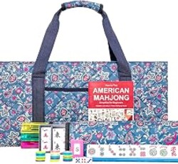 Jongyance American Mahjong Set, Mahjong Game Set, 166 Tiles with Blue and Red Bag, 4 All-in-One Rack/Pushers, MaJongg Set (Mahjong, Majiang, Ma Jong)