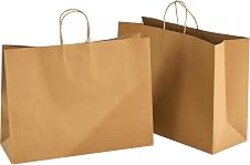 RACETOP Extra Large Brown Gift Paper Bags 100 Pack 16x6x12 in with Handles | Recycled Kraft Paper, Reinforced Handles, Tear-Resistant, for Retail, Parties, Christmas, Trade Shows, Small Business