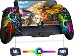 Gammeefy Switch Controller – Hall Effect Joysticks & Enhanced Grip – One Piece Switch Joypad Replacement Switch Pro Controller with 8-Color RGB Lighting, Turbo, Macros - Lightning, 6.2"/7"