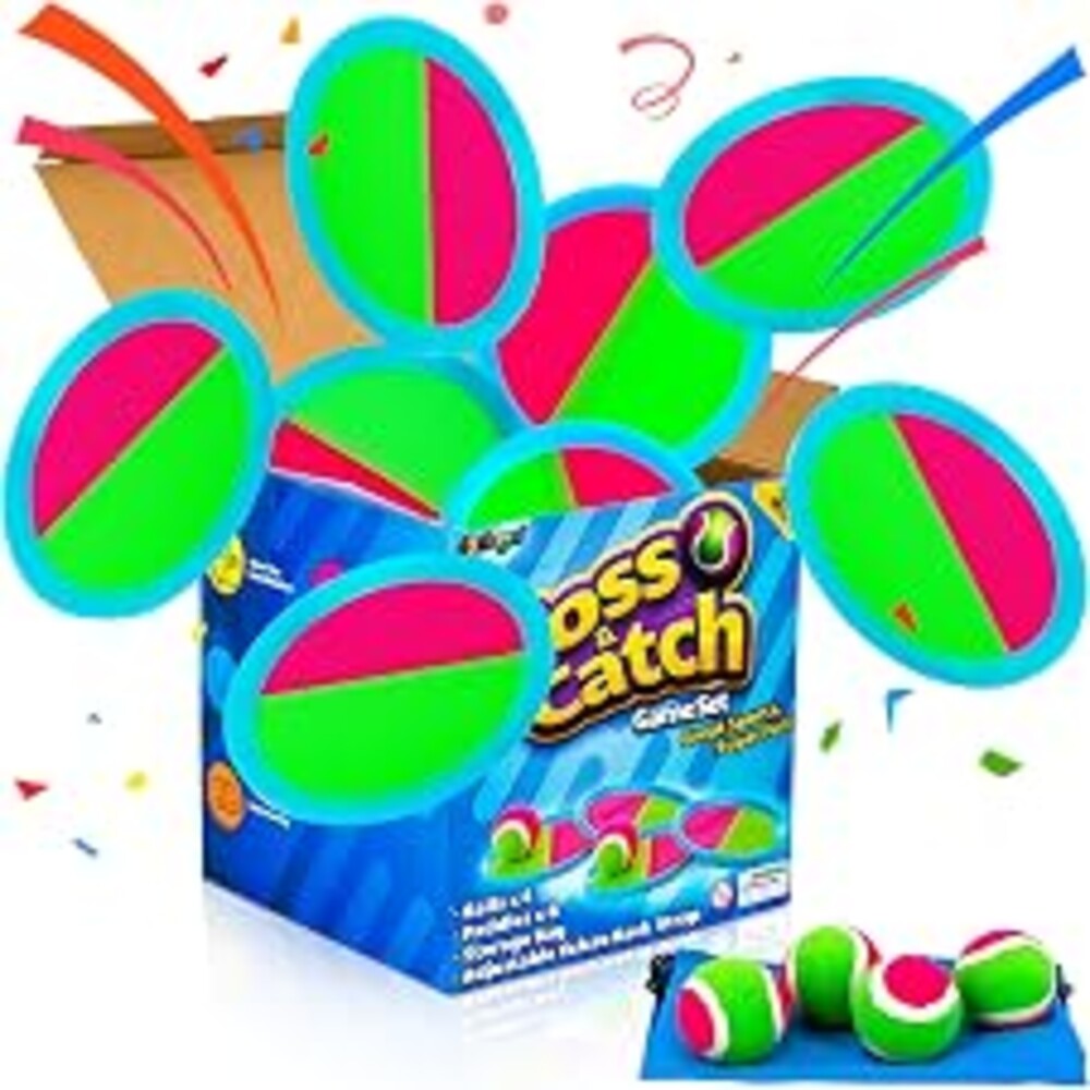 Toss and Catch Ball Game Set, Birthday Gift for Boy Age 3 4 5 6 + Year Old | 8 Paddles 4 Balls Upgraded Water Resistant Outdoor Beach Pool Yard Boy Toys Gifts Games Stocking Stuffers for Kids Age 3-12