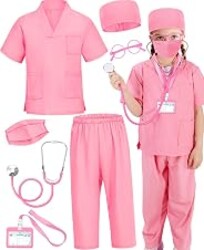 Wuclad Doctor Costume for Kids Scrubs,Nurse Costume for Kids Career Day | 7 PCS Nurse Costume for Kids with Doctor Costume Accessories,Career Day Costume for Girls Boys,Community Helpers Dress Up