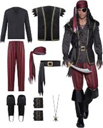 Spooktacular Creations Men Pirate Costume Ruthless Renegade Pirate Set with Boot Cover for Halloween Costume Cosplay Party