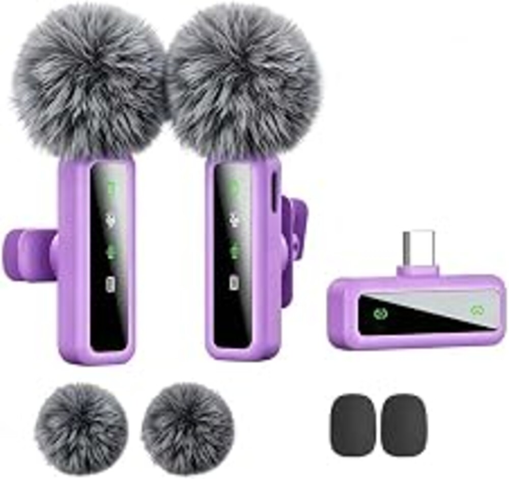 Wireless Lavalier Mic for iPhone, Android, PC, Live Stream, Vlog (Purple) | For live streaming, YouTube, TikTok, video recording and interviews