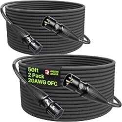 AA AUDIO ACCESSORY XLR Cables 50 ft 2Pack, 20AWG OFC Dual Shielded Mic Cord | Neutrik REAN Gold-Pin Connector, Kevlar-Reinforced Heavy Duty Nylon Braided Noiseless Balanced Microphone Cable for Shure Mic