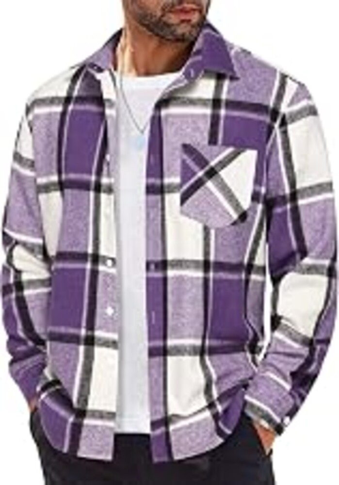 COOFANDY Mens Flannel Shirts Long Sleeve Lightweight Plaid Shirt Casual Button Down Shirts Jacket
