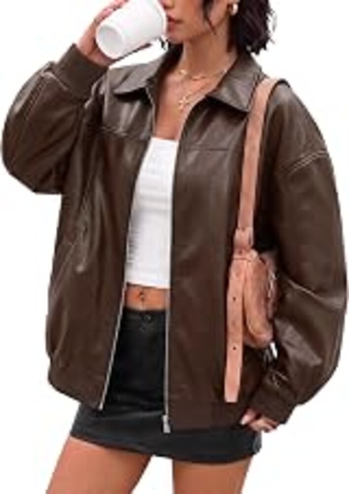 AUTOMET Womens Leather Jackets Oversized Zip Up Faux Bomber Coats 2026 | Casual Comfort Motorcycle Fall Outfits Work Trendy Fashion Outing Winter Clothes