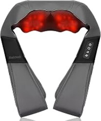 Nekteck Shiatsu Neck Massager with Heat for Pain Relief, Gray, NOT Cordless | 2026 Upgraded 3D Back Shoulder Kneading Massage Pillow, 3 Intensity Speeds Deep Tissue, Relaxation Gifts for Men Women