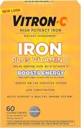 Vitron-C Iron Supplement Plus Vitamin C, Immunity Support, 60 Ct | Supports Immunity and Boosts Energy, High Potency Iron, Support Red Blood Cell Production, Dye Free Tablets