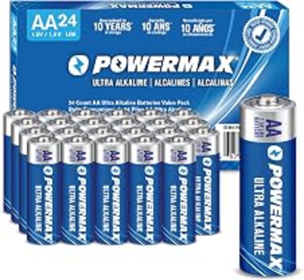 Powermax 24-Count AA Batteries, Ultra Long Lasting Alkaline Battery, 10-Year Shelf Life, Reclosable Packaging