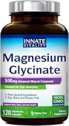 Innate Vitality Magnesium Glycinate 500mg | 70mg Elemental Magnesium Supplement - High Absorption, Non Buffered, Non-GMO & No Gluten - Vegan - 120 Capsules (Pack of 1)