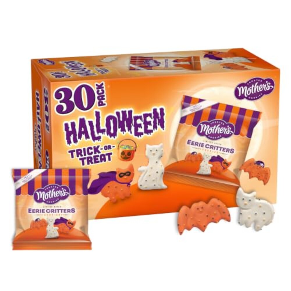 Mother's Eerie Critters, Halloween Snacks, Frosted Animal Cookies | Halloween cookies individually wrapped, 30 individual 0.5 oz bags, Halloween candy alternative, packaged cookies for travel