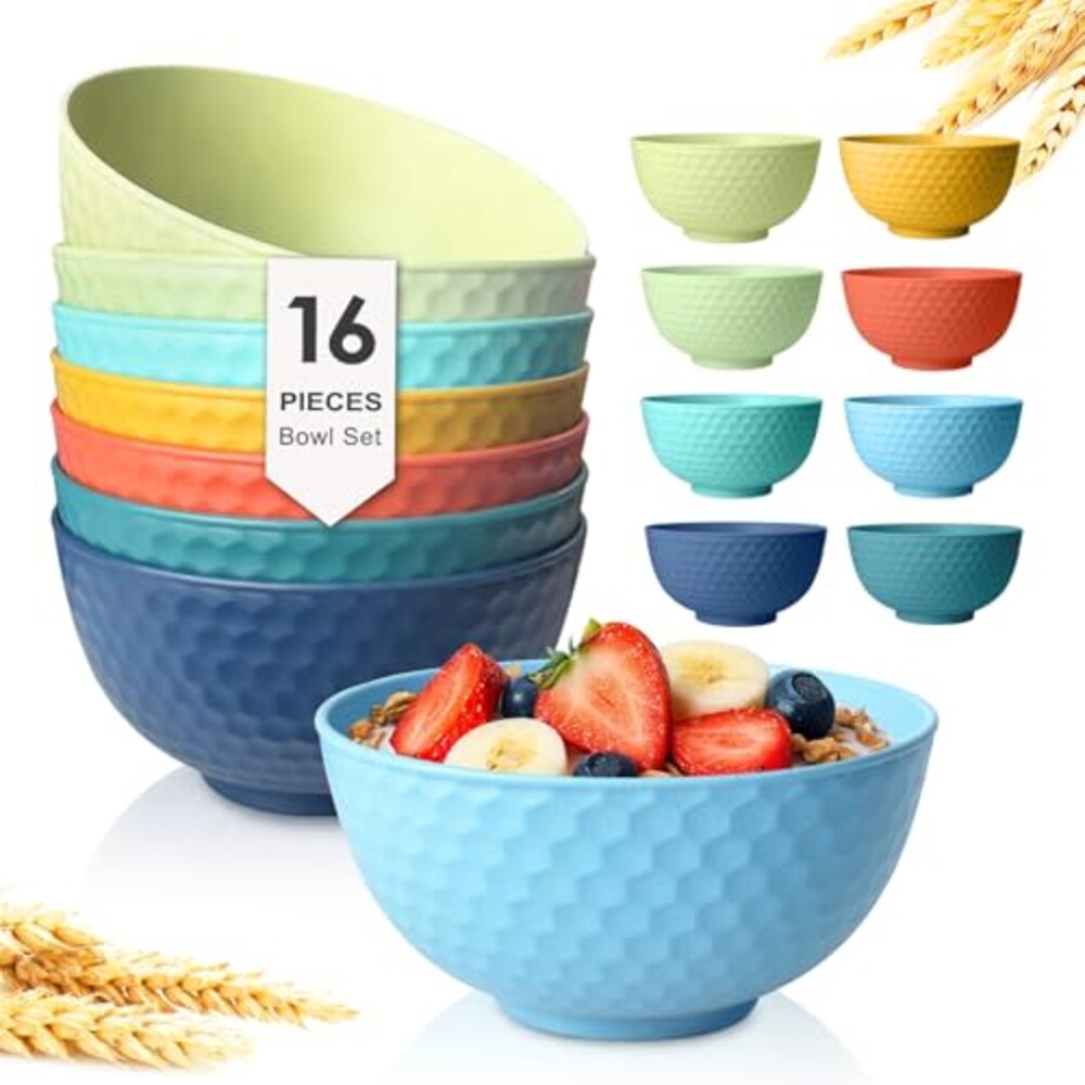 Teivio 16Pcs Cereal Bowls, 26oz Wheat St