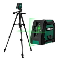 RockSeed Dual Modules Line Laser with 47 inch Iron Tripod, Self Leveling Laser Level, Horizontal and 150° Vertical Green Beam, 2 AA Batteries, Carrying Bag, for Home Decoration/DIY/Construction Site