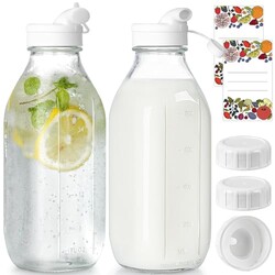 Syntic 2 Pack 32 Oz Glass Milk Bottles w