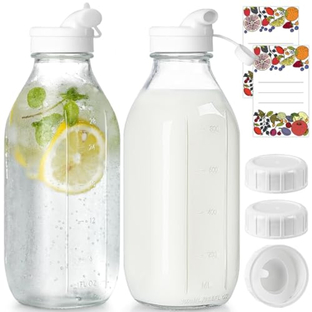 Syntic 2 Pack 32 Oz Glass Milk Bottles w