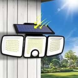 LUCISPIRA Solar Lights Outdoor with Motion Sensor, 223 LED Security Light, IP65 Waterproof LED Floodlight, 3 Adjustable Heads 360°Wide Angle Wall Light for Yard Garage Porch Garden