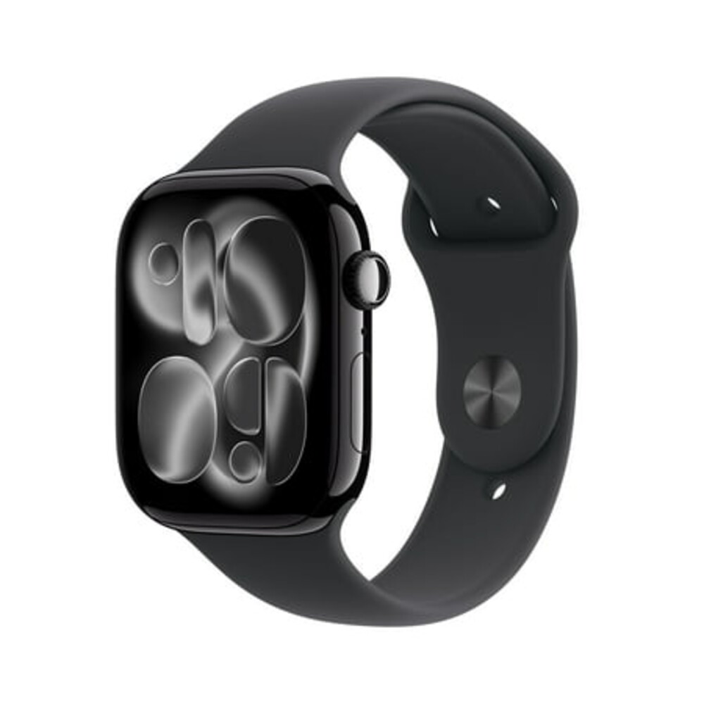 Apple Watch Series 11 [GPS 46mm] Smartwatch with Jet Black Aluminum Case with Black Sport Band - M/L
