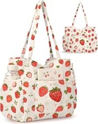 Corduroy Tote Bag for Women,Large Capacity Cute Tote Bags With 6 Pockets,Crossbody Shoulder Handbag for Work Travel Gym
