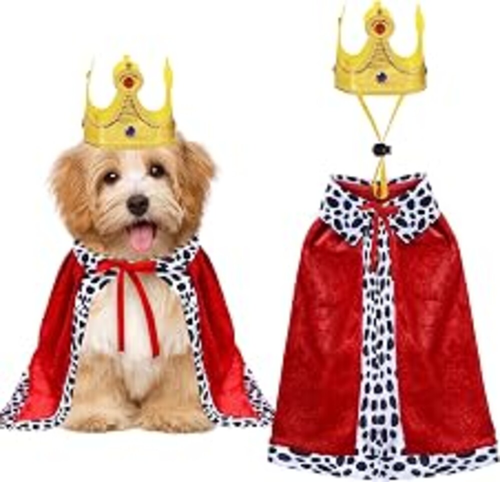 GOYOSWA Dog King Costume, Dog Halloween Costumes King Cloak and Crown Set Funny King Prince Costume for Small Medium Large Dogs (Small)