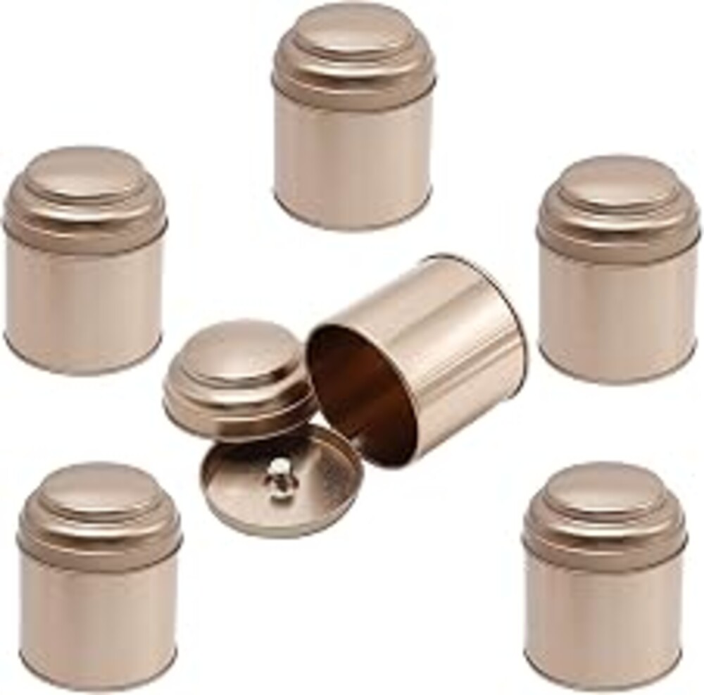 Vkinman 6Pcs Tea Tins Canister with Airtight Double Lids, Mini Tea Storage Containers 8 Oz Round Tin Can Box, for Loose Bags Coffee Sugar Candy Spices
