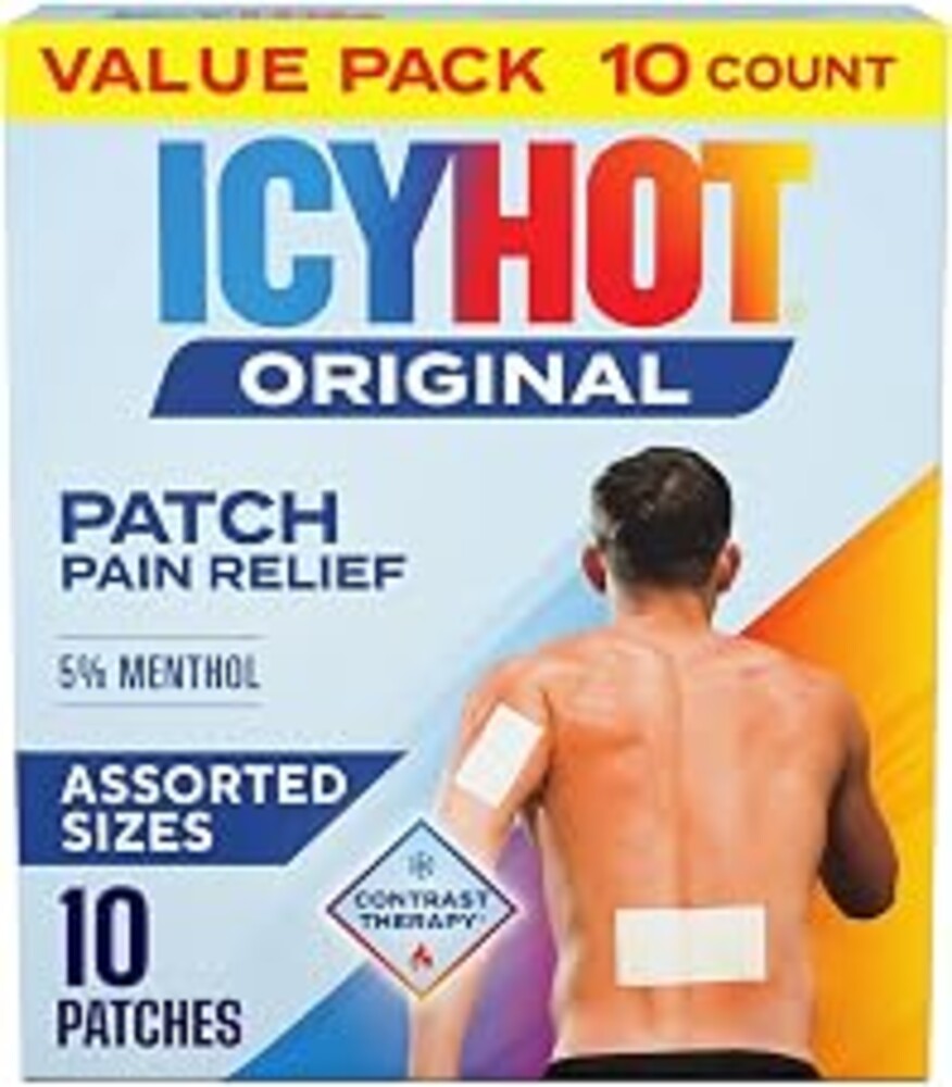Icy Hot Original Pain Relief Patch Variety Pack, 5 Medium, 4 Large, 10-Ct. | Comfortable fabric patches, ice and heat contrast therapy, help muscle pain, arthritis pain, sprains, bruises, backaches