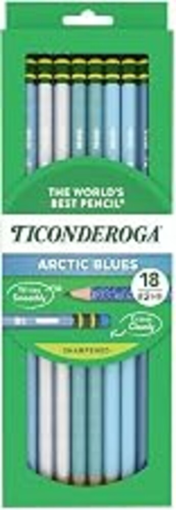 Ticonderoga Wood-Cased Pencils Pre-Sharpened, Arctic Blues, 18 Count | Ideal for writing, drawing, schoolwork, classrooms and office use