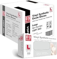 Basic Medical Clear Vinyl Exam Gloves, Latex-, Powder-Free, Case of 1,000, Large