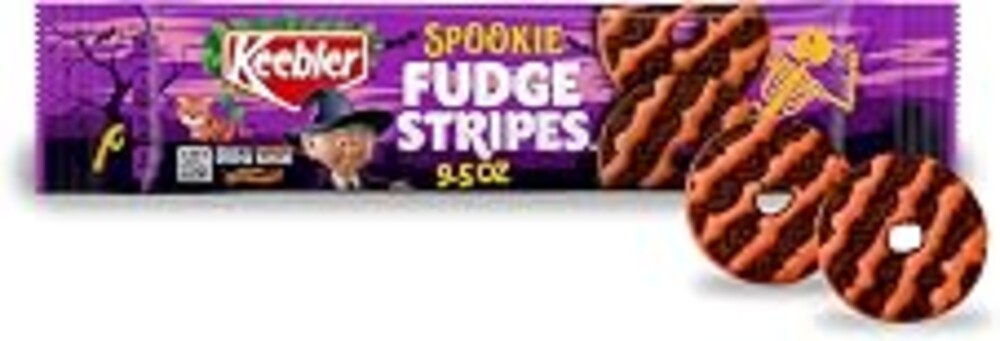 Keebler Spookie Fudge Stripes, Halloween Vanilla Flavor Cookies 9.5 oz Pack | Halloween cookie chocolate-y for kids party favors & party bags; orange-striped fudge cookies, Halloween party favors
