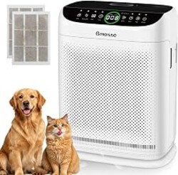 Bmasse Air Purifiers for Home Pets Large Room Up to 3000 Ft²,HEPA Air Cleaner with Washable Double-Side Filter, PM2.5 Air Quality Monitor,15dB Sleep Mode for Bedroom Odor Dust Pollen,White