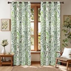 keensoft Botanical 100% Blackout Curtains for Bedroom 84 Inch Length 2 Panels Set Beige Green Plant Floral Black Out Curtains Insulated Grommet Room Darkening Window Drapes for Living Room，52Wx84L