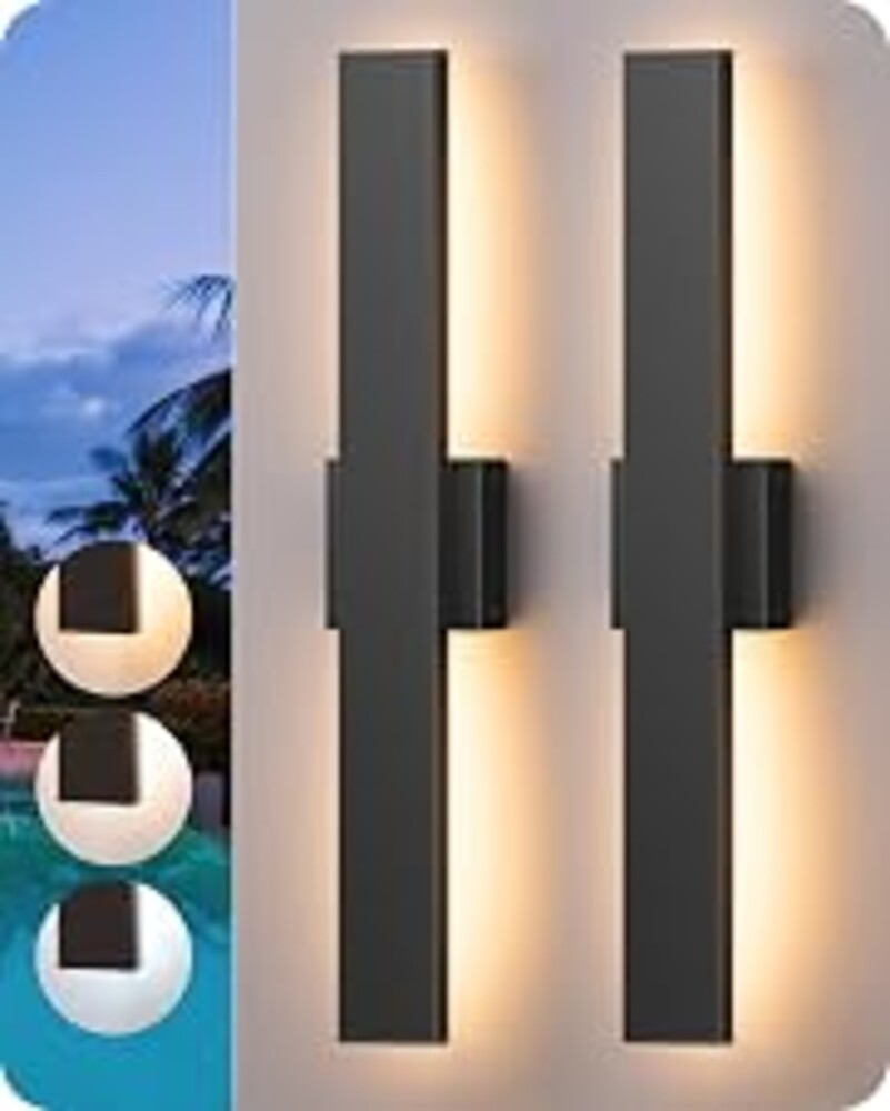 EDISHINE 23.6" Modern Outdoor Wall Light, Black LED Exterior Light Fixture | 2 Pack, 3CCT & 10%-100% Dimmable, Memory Function, IP65 Waterproof, Linear Outdoor Wall Sconce for Porch, Patio
