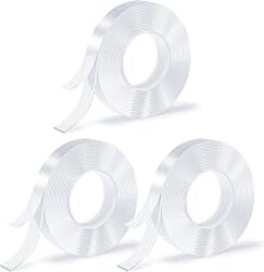 SUTOUG 3 Rolls Double Sided Tape, Nano Tape, Transparent Adhesive Tape, Traceless Adhesive Tape, Removable, Washable, Reusable, Suitable for Carpets, Photo Walls, 9.8 Feet Per Roll