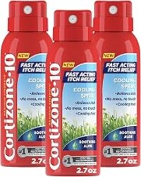 Cortizone-10 Maximum Strength Soothing Aloe Itch Relief Cooling Spray, 1% Hydrocortisone, Fast-Acting, Anti-Itch Spray for Bug Bites, Rash, Eczema, Psoriasis, Poison Ivy, Oak, Sumac, 2.7 oz 3-Pack