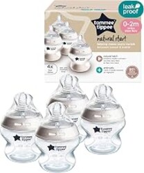 Tommee Tippee Natural Start Baby Bottles, Anti-Colic, 0m+, 5oz | Pack of 4, Wide Latch Slow Flow Breast-Like Nipple, Self-Sterilizing, Seamless Bottle-to-Breast Transition, BPA Free