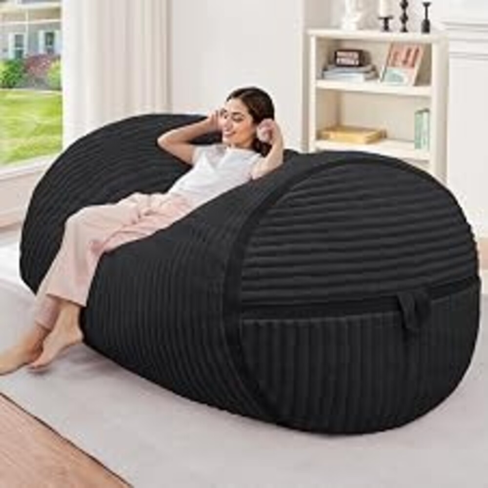 4FT Bean Bag Chair 4'Big Bean Bag Chairs with Adults, Large Beanbag Chair | Bean bag Lounger with Machine Washable Cover Corded Plush Fabric, Comfy Chairs for Living Room Bedroom Dorm, Black