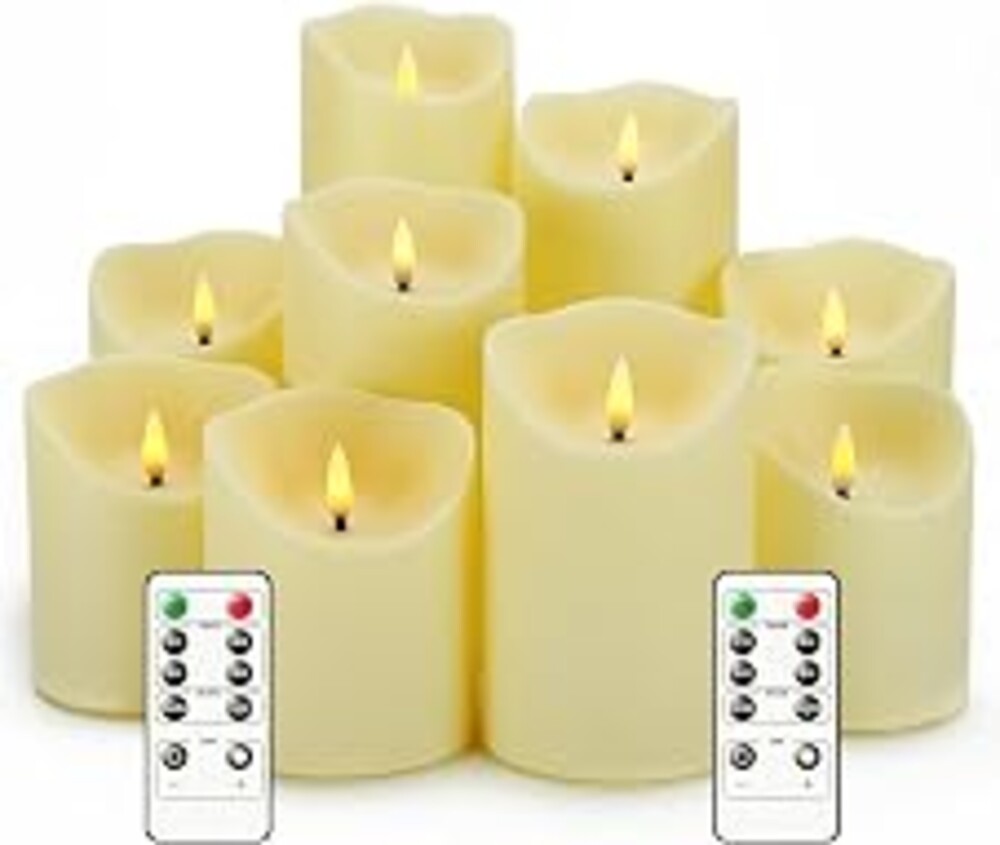 Nimiko Flameless Candles with Remote, Battery Operated Flickering Flameless Candles, LED Candles with Timer 2/4/6/8H, with Realistic LED Candles Set of 9 (D3 x H 3" 4" 5" 6" 7") (Ivory)