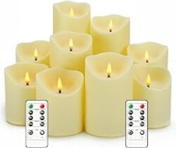 Nimiko Flameless Candles with Remote, Battery Operated Flickering Flameless Candles, LED Candles with Timer 2/4/6/8H, with Realistic LED Candles Set of 9 (D3 x H 3" 4" 5" 6" 7") (Ivory)
