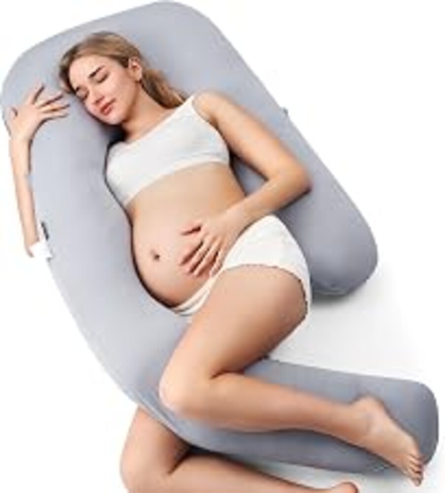 Momcozy Cooling Pregnancy Pillow - Dreamlign U Pro Maternity Pillow | 50-72 Inch, Upgraded Adjustable Leg Pillow for Tall Pregnant Women, Removable Cover, Support for Full Body, Side Sleeper