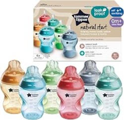 Tommee Tippee Natural Start Baby Bottles, Anti-Colic, 0m+, 9oz | Pack of 6, Slow Flow Breast-Like Nipple, Self-Sterilizing, Seamless Bottle-to-Breast Transition, Fiesta Colors, BPA Free