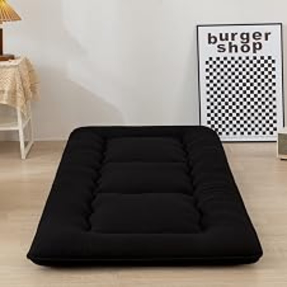MAXYOYO Japanese Floor Mattress 4" Thick Small Size Foldable Futon Mattress | Sleeping Pad Foldable Roll Up Mattress with Cover and Storage Bag, Floor Futon for Adults, Dormitory Pad Mattress, Black